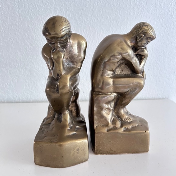 Vintage “The Thinker “ Statue Art Deco Bookends a Pair Heavy Solid Brass 7" inch - Picture 5 of 9